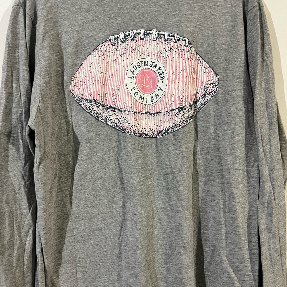 Lauren James Gray Long Sleeve Tee with Pink Football Design - Picture 1 of 2